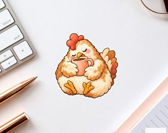 Chicken Coffee Mug Sticker, Cute Watercolor Hen Laptop Planner Water Bottle Farmhouse Gift