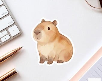 Adorable Watercolor Capybara Sticker Zen Animal Decal Journal Planner Laptop Stationery Gift for Family