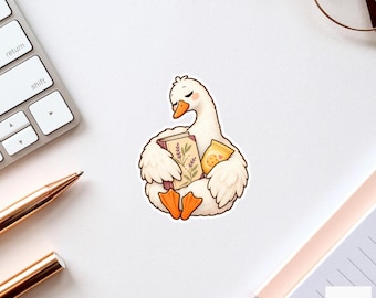 Goose Book And Snack Sticker, Funny Watercolor Reader Laptop Planner Water Bottle Gift