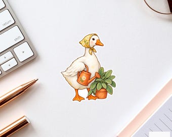 Goose Watering Can Sticker, Cute Watercolor Gardener Laptop Planner Water Bottle Garden Gift