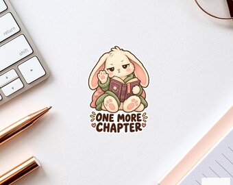 Bunny One More Chapter Sticker, Funny Watercolor Reader Laptop Planner Water Bottle Gift