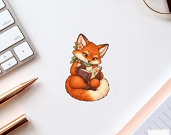 Fox Journal Writing Sticker, Cute Watercolor Woodland Laptop Planner Water Bottle Stationery Gift