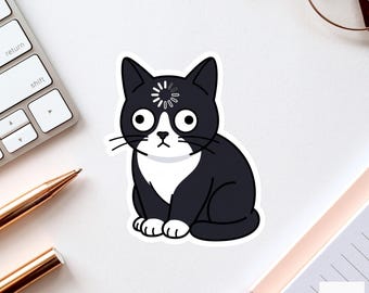 Adesivo gatto Tuxedo Meme Caricamento Buffering Decalcomania Divertente Senza Pensieri Testa Vuota per Laptop