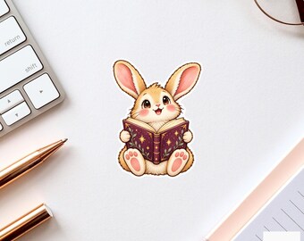 Bunny Fantasy Book Sticker, Cute Watercolor Reader Laptop Planner Water Bottle Bookworm Gift