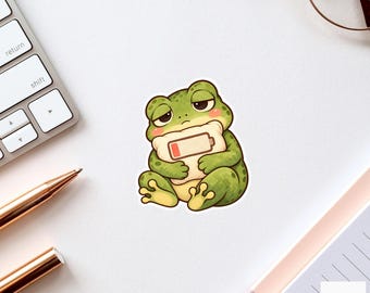 Frog Battery Pillow Sticker, Tired Watercolor Amphibian Laptop Planner Water Bottle Gift