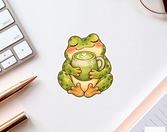 Frog Matcha Mug Sticker, Cute Watercolor Amphibian Laptop Planner Water Bottle Tea Gift