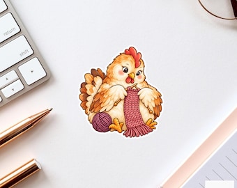 Chicken Knitting Sticker, Cute Watercolor Hen Laptop Planner Water Bottle Craft Lover Gift