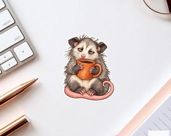 Possum Coffee Mug Sticker, Funny Watercolor Marsupial Laptop Planner Water Bottle Morning Gift