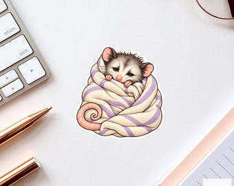 Possum Blanket Sticker, Cozy Watercolor Marsupial Laptop Planner Water Bottle Nap Lover Gift