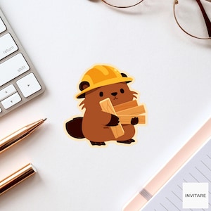 Beaver Builder Sticker Hard Hat Vinyl Decal Woodworker Animal Laptop Journal Planner Gift