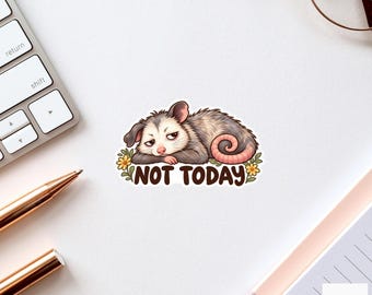 Possum Not Today Sticker, Funny Watercolor Marsupial Laptop Planner Water Bottle Introvert Gift