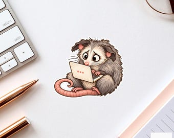 Possum Laptop Panic Sticker, Funny Watercolor Marsupial Planner Water Bottle Remote Work Gift