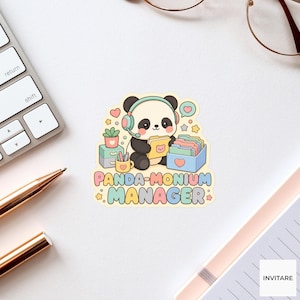 Panda-monium Manager Sticker, Funny Panda Manager Pun Laptop Planner Gift for Team Lead