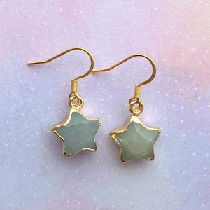 Dainty aventurine gold star earrings.