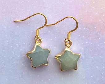 Dainty aventurine gold star earrings.