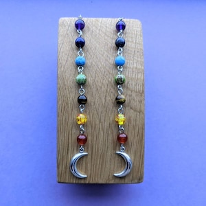 Himmlische Mond Chakra Regenbogen Naturstein Perlen baumeln Tropfen Ohrringe.