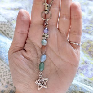 Hippie Semi precious gemstone bead keyring Bag charm. Mixed tumble stones, pastel. image 8