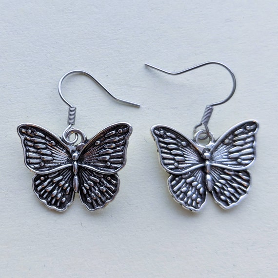 Silver stainless steel butterfly earrings