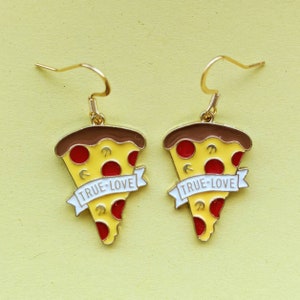 Pizza Love earrings / Gold stainless steel hooks