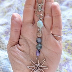Hippie Semi precious gemstone bead keyring Bag charm. Mixed tumble stones, pastel. image 4