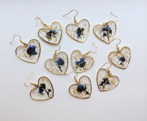 Heart Studs with Resin - Blue and White Heart Studs with Resin - Blue and White