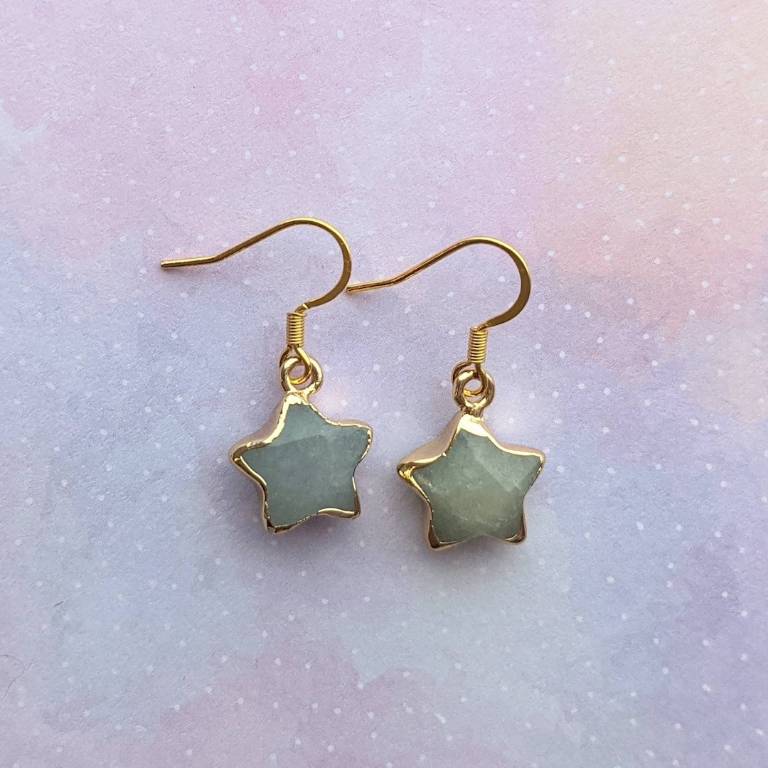 Dainty Aventurine Gold Star Earrings. - Etsy