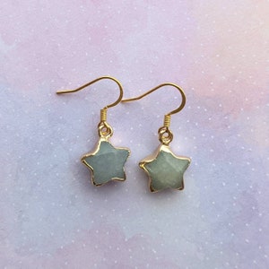 Dainty aventurine gold star earrings.