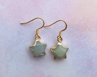 Dainty aventurine gold star earrings.