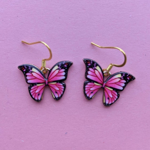 Butterfly earrings, African Monarch Butterfly, top wings – Petal Connection