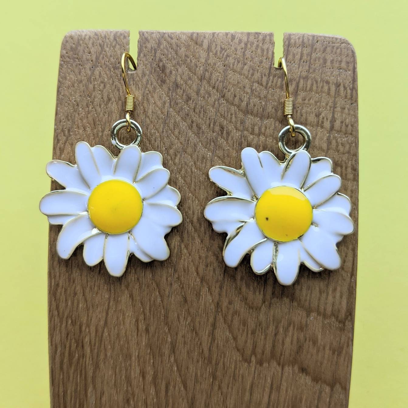 Gold Yellow White Daisy Earrings. Etsy
