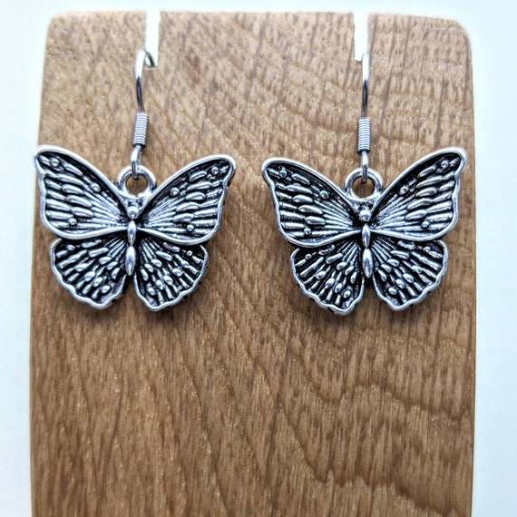 Silver stainless steel butterfly earrings