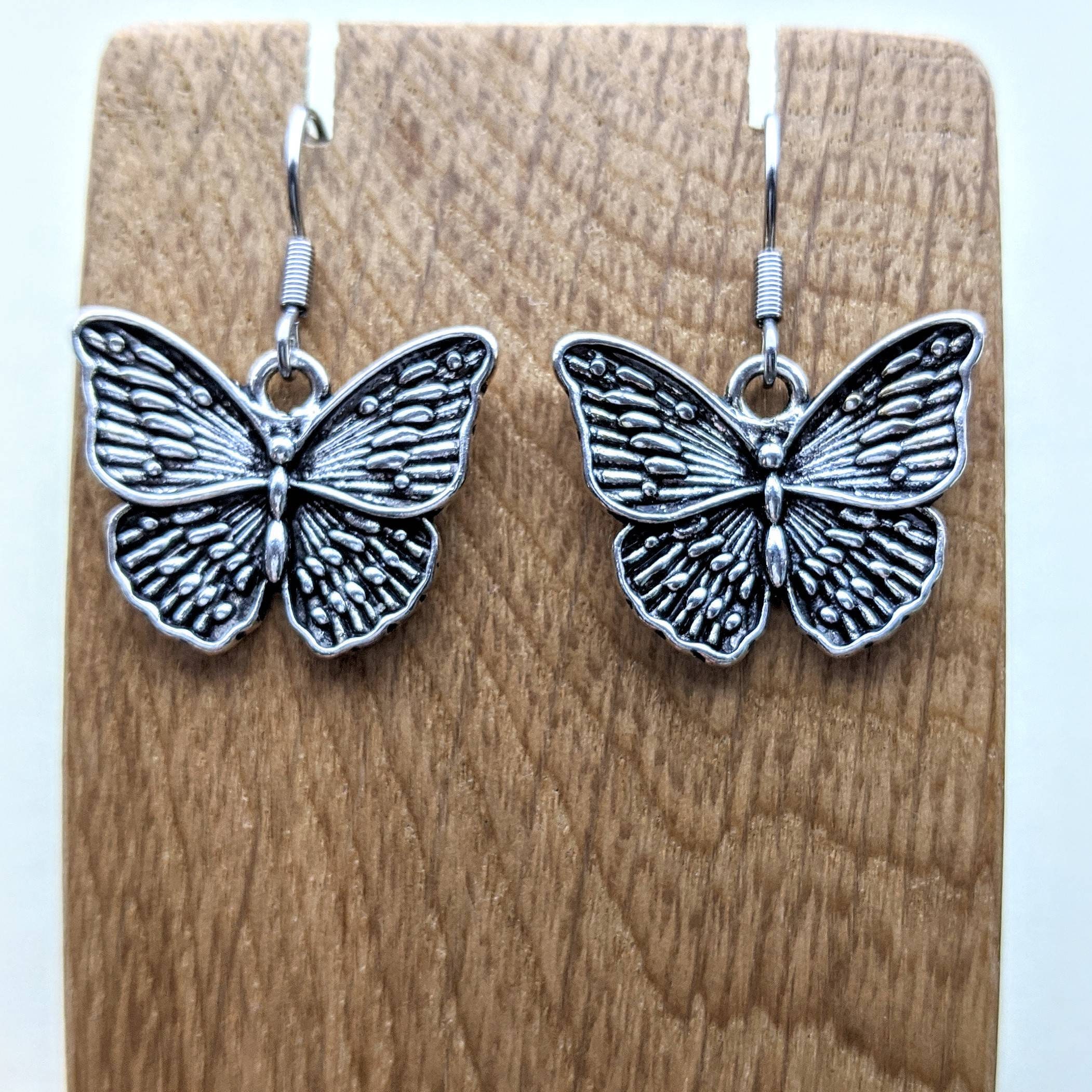Silver stainless steel butterfly earrings
