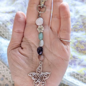 Hippie Semi precious gemstone bead keyring Bag charm. Mixed tumble stones, pastel. image 7