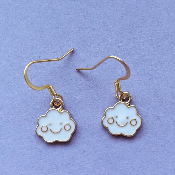 Tiny Happy Hippie white Cloud earrings.  Stainless steel hooks.