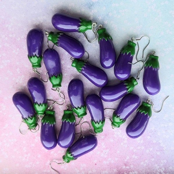 Purple Emoji Aubergine Eggplant Novelty Earrings.