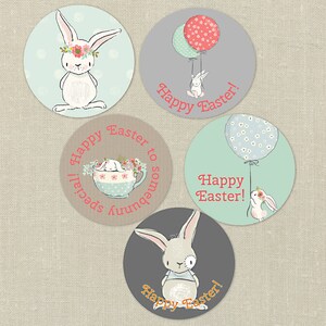 Printable Easter Tags--Instant Download, whimsical bunnies