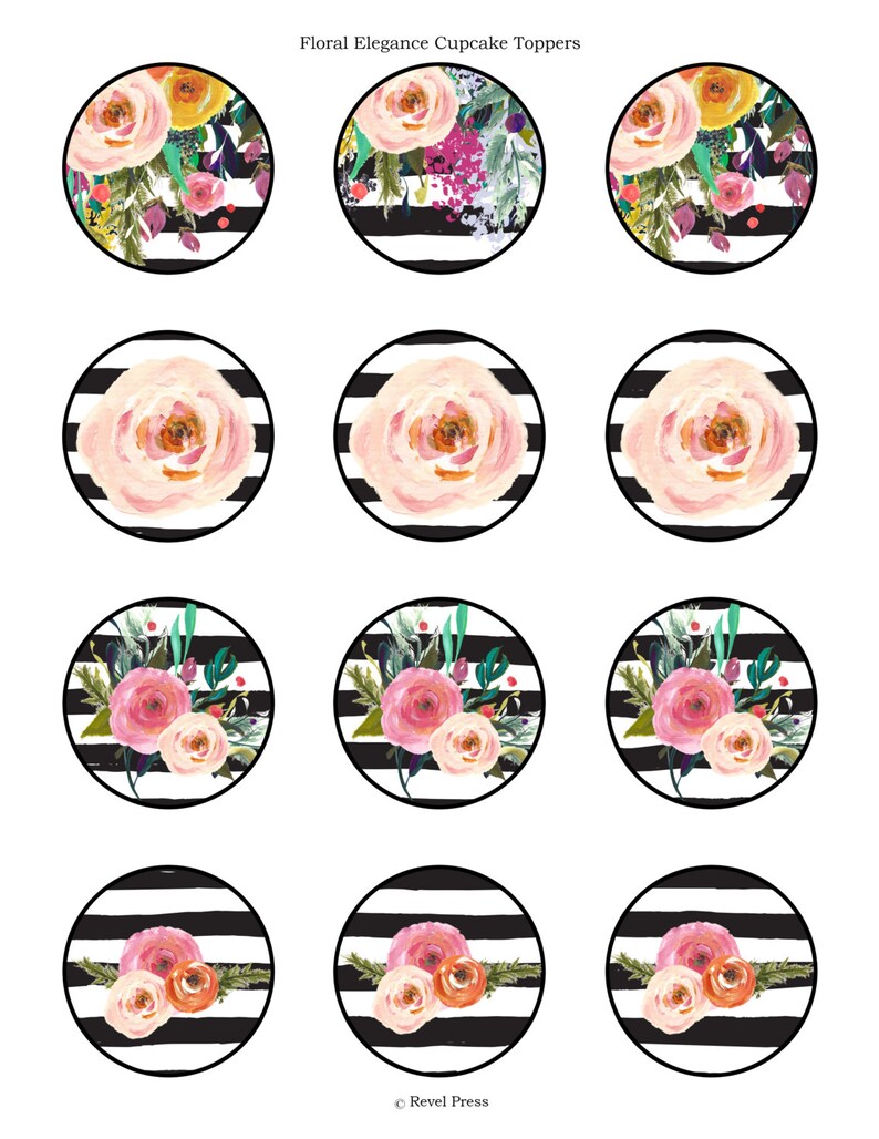 Printable Floral Cupcake Wrappers and Toppers Etsy