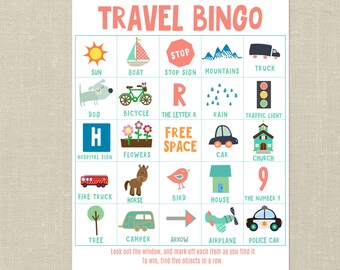 Printable Travel Bingo Cards -Road Trip Activity, Family Travel Games for Kids, Printable Activities