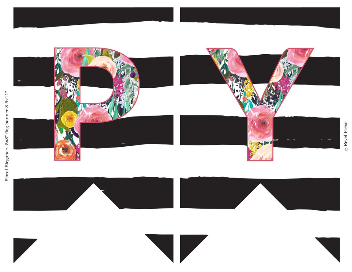 Printable Happy Birthday Bannerfloral and Striped - Etsy
