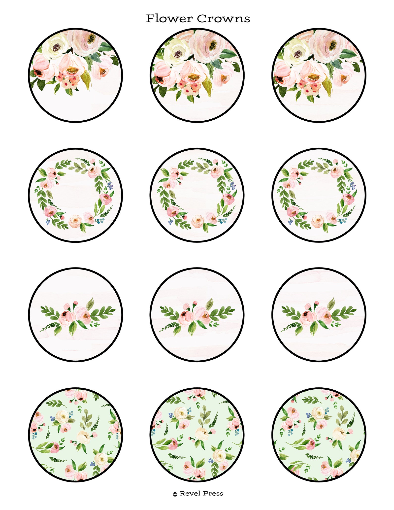 Floral Cupcake Toppers Circles Printable Party Circles Boho Etsy