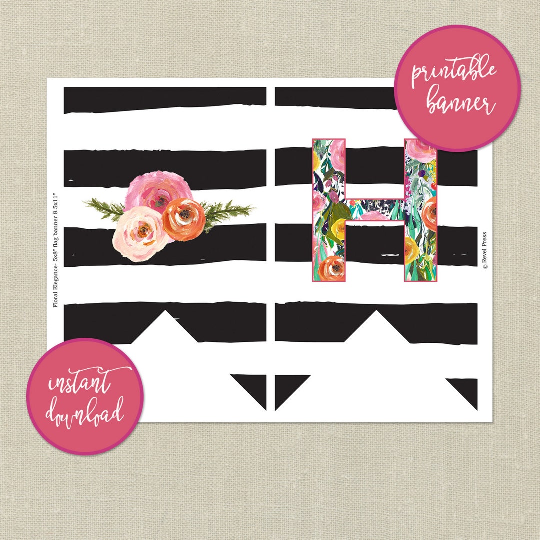Printable Happy Birthday Bannerfloral and Striped - Etsy