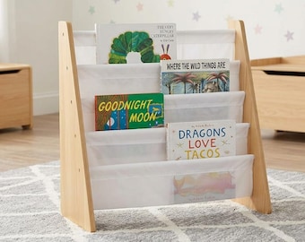 Montessori Bookshelf: 4-Tier Birch Wood Book Display for Nursery | Front facing