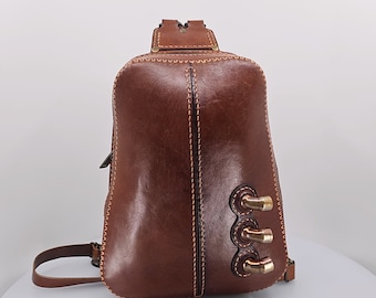 Handmade Leather Backpack -  Steampunk - Rich Brown