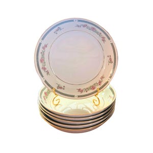 Vintage China Pearl “Irene” 8-Piece Salad & Dessert Plate Set | Gold Trim Porcelain | Bridal Gift, Easter, Tea Party, Mother’s Day