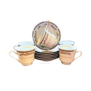 Vintage China Pearl “Irene” 12-Piece Tea and Dessert Set | Teacups & Saucers | Gold Trim Porcelain | Tea Party, Bridal Gift, Mother’s Day