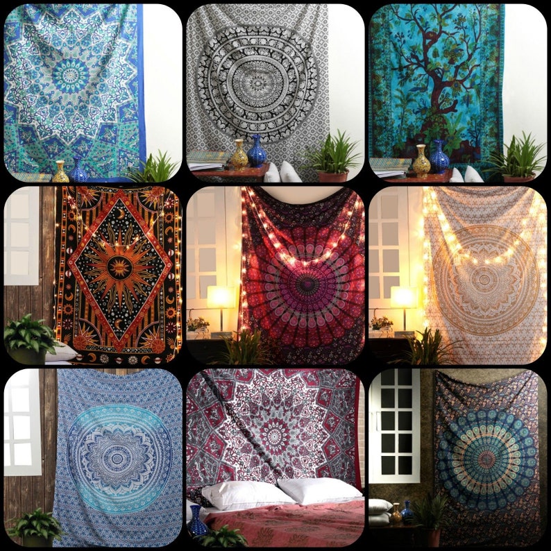 5 PC Wholesale Lot Tapestry Indian Wall Hanging Tree of Life Mandala Throw Decor