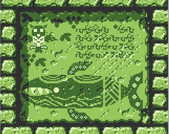LoZ: Link’s Awakening – Windfish Inscription Cross-stitch Pattern GREEN