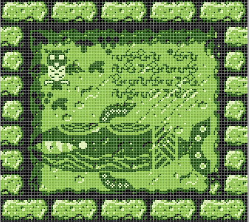 LoZ: Links Awakening Windfish Inscription Cross-stitch Pattern GREEN image 1