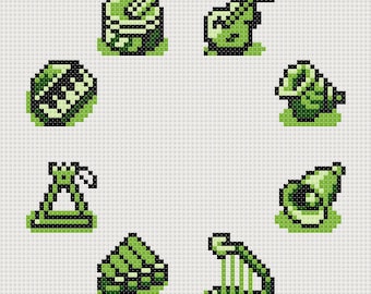 Instruments of the Sirens Cross Stitch Pattern - The Legend of Zelda: Link’s Awakening (Original Green)