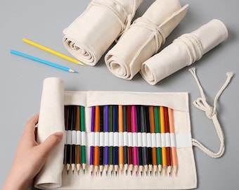 12/24/36/72 Slots White Canvas Roll Up Pencil Case | Pen Storage Pouch | Painting Make up Brush Holder | Craft Tool Organizer